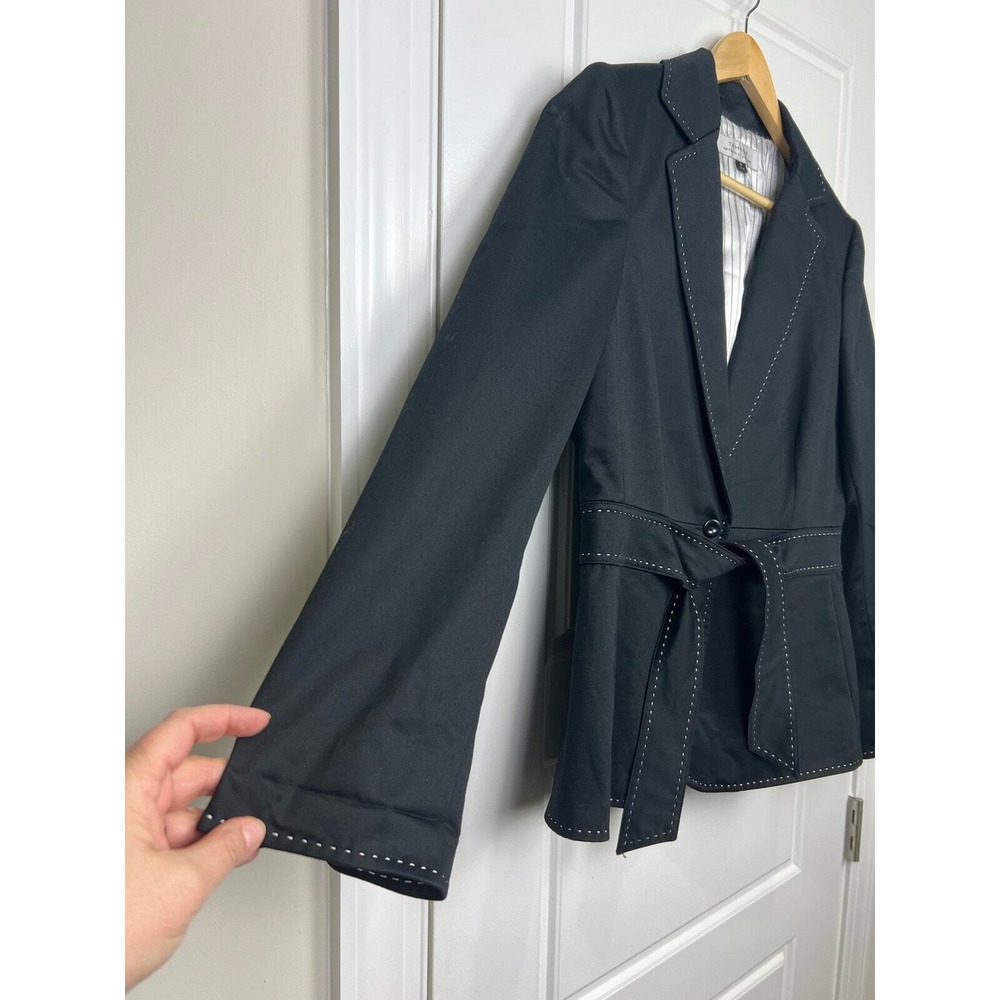 Tahari Womens 10 Blazer Black Belted Contrast Stitching Career Jacket Staple - Picture 3 of 10